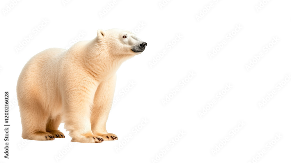 Fototapeta premium Polar bear standing on a snowy surface in a vast white environment