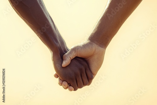 Diverse Men Uniting: Closeup of Hands Together Against a Beige Background photo