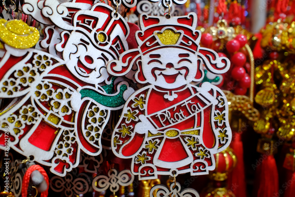 Fototapeta premium Decorations for the vietnamese and chinese new year at a shop in Cholon, the chinese district.