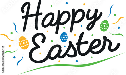 Happy Easter - beautiful lettering, font, with eggs, Easter colors