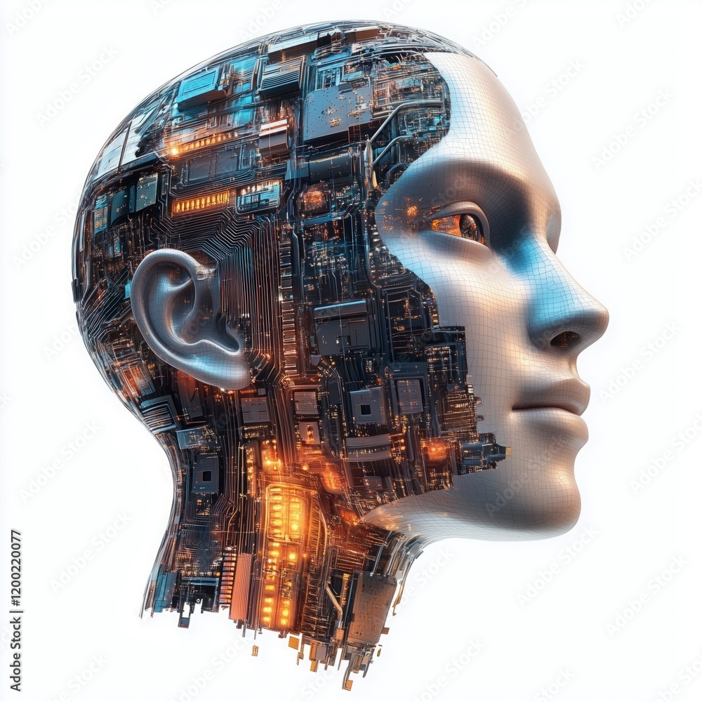 3D futuristic digital human head with artificial intelligence 3D futuristic digital human head with artificial intelligence