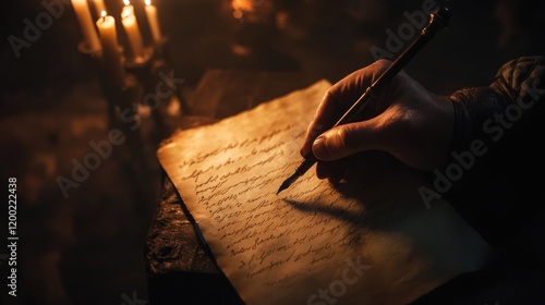 A Candlelit Handwriting: An Ancient Manuscript Being Penned