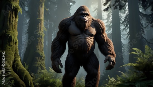 Majestic Gorilla in a Mystical Forest: A Dramatic Digital Painting photo