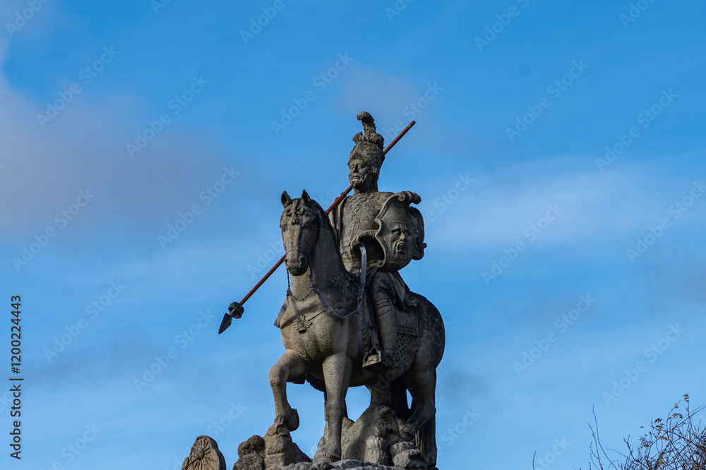 Fototapeta premium Vista parcial, Santuário do Bom Jesus do Monte, Braga, Portugal, é um icônico local turistico de peregrinação, conhecido por sua monumental escadaria barroca, jardins exuberantes e vistas panorâmicas.