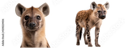 front view portrait and whole hyena isolated on a transparent background photo