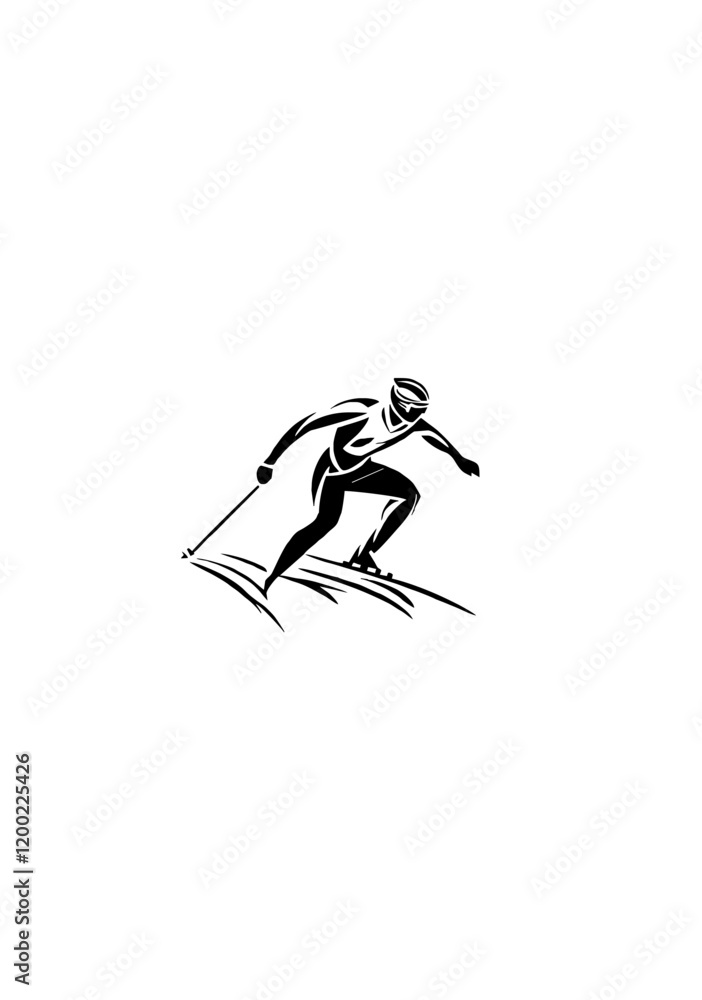 Speeding Skier Silhouette in Motion with Poles in Abstract Vector Design on Transparent Background Speeding Skier Silhouette in Motion with Poles in Abstract Vector Design on Transparent Background