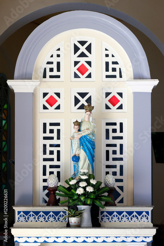 St Francis Xavier, catholic church.  Virgin Mary and child.  Hue. Vietnam. photo