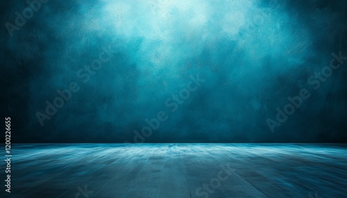 Wallpaper Mural Empty Studio Background With Teal Blue Wall Texture And Dark Wooden Floor, Creative Space Banner Torontodigital.ca