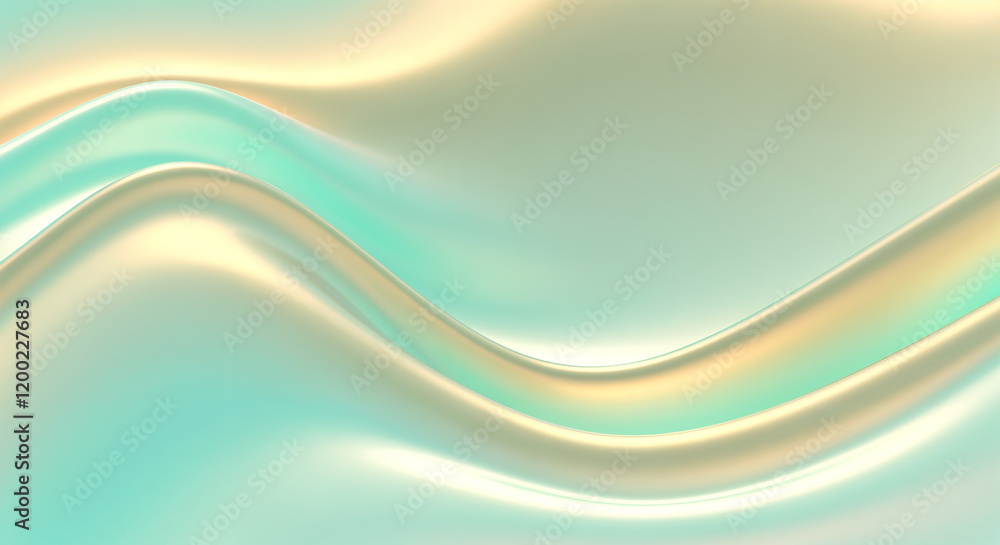 Obraz premium Soft pastel green and gold abstract waves creating a luxurious and elegant background