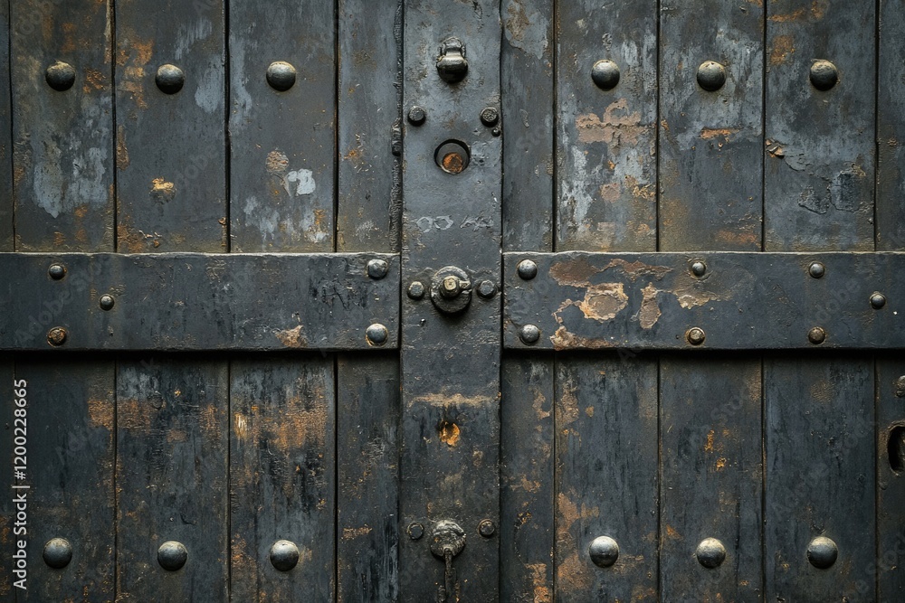 Fototapeta premium Imposing Entrance: The Metal Door of a Detention Center Against a Stark Background
