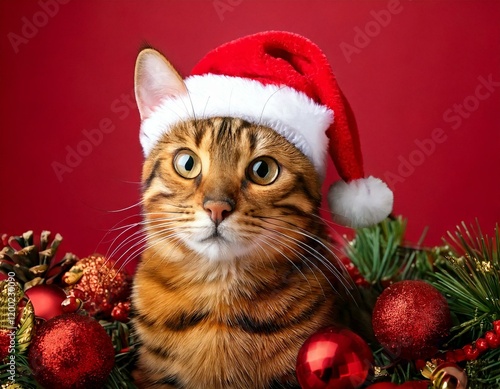 Niedliche Katze mit Weihnachtsmütze – Festliches Weihnachtsmotiv photo