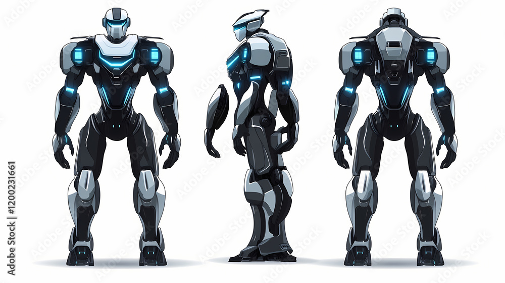 Full body front and back views of robot isolated on transparent background. Futuristic Robot Design. Illustration Full body front and back views of robot isolated on transparent background. Futuristic Robot Design. Illustration
