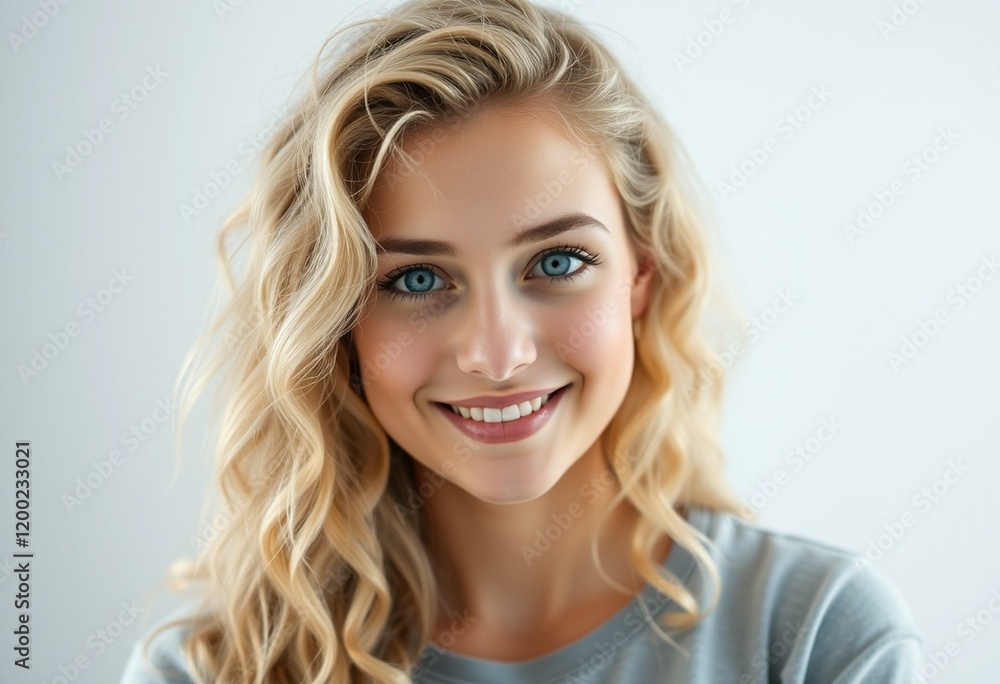 Female portrait with blond hair and blue eyes, casual outfit, soft focus Female portrait with blond hair and blue eyes, casual outfit, soft focus