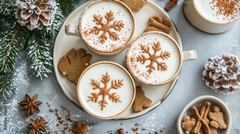 Vegan-friendly holiday dessert platter featuring gingerbread cookies and spiced lattes, styled with festive decor, Vegan-friendly holiday dessert platter featuring gingerbread cookies and spiced lattes, styled with festive decor,