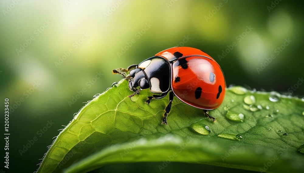 Obraz premium ladybug on a leaf with herbal green history
