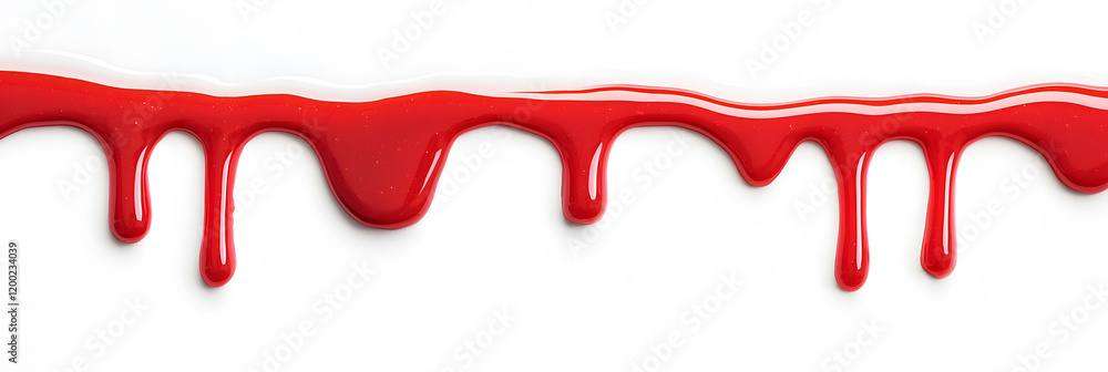 Red jam, red liquid or paint leaking or dripping from top to bottom, isolated on white Red jam, red liquid or paint leaking or dripping from top to bottom, isolated on white