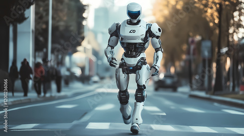 Wallpaper Mural A humanoid robot is walking on the street. Futuristic Robot Design. Illustration Torontodigital.ca