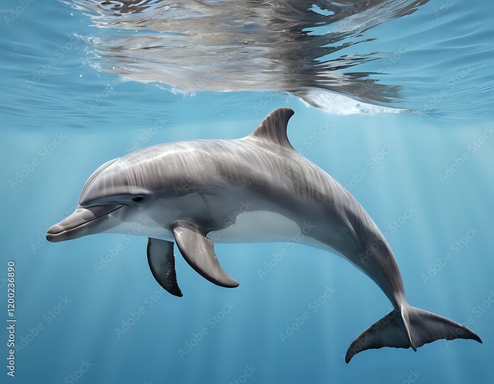 Fototapeta premium Graceful Dolphin Underwater: Serene Aquatic Art