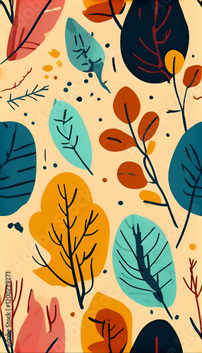 A seamless pattern featuring beautiful detailed leaves in a harmonious arrangement.