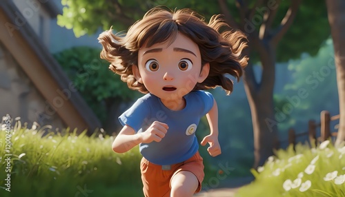 Girl Running: A Whimsical 3D Animated Scene