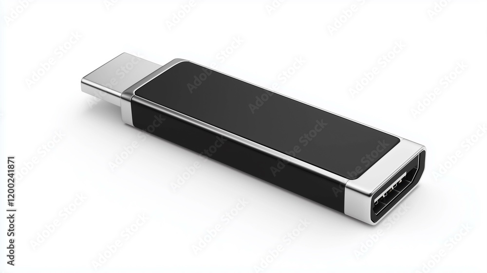 Ultra-realistic image of a portable USB flash drive with a sleek black and silver design, isolated on a white background
Ultra-realistic image of a portable USB flash drive with a sleek black and silver design, isolated on a white background