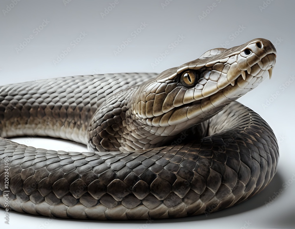 Fototapeta premium Coiled Black Snake: A Dramatic Close-Up Study