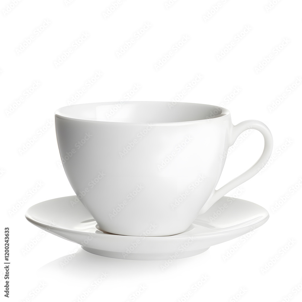 Empty white tea cup mock up isolated on white background Empty white tea cup mock up isolated on white background
