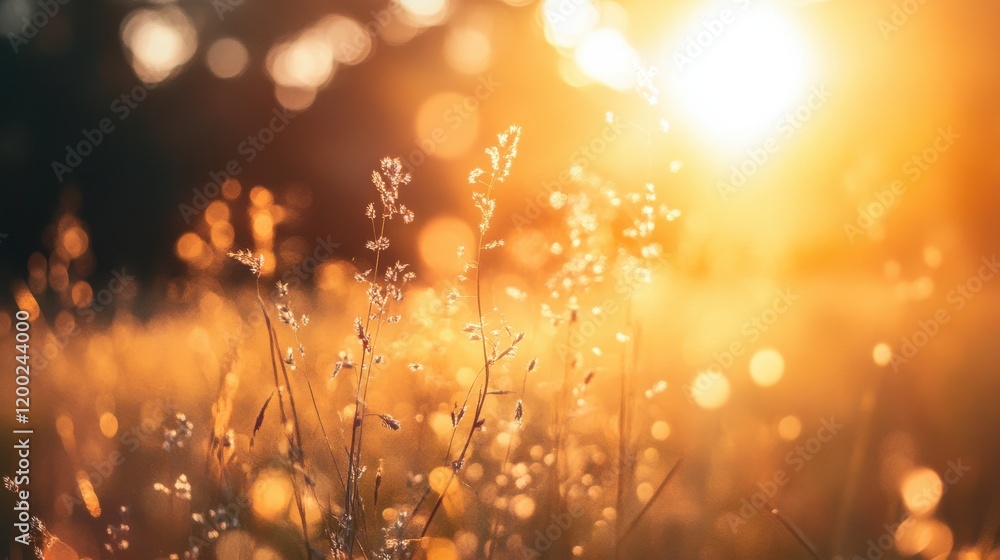 Fototapeta premium Golden hour magic in a field of wildflowers.