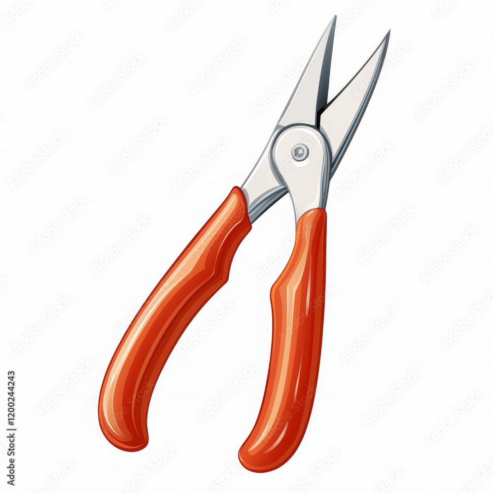 Orange-handled pruning shears; sharp blades; gardening tool. Orange-handled pruning shears; sharp blades; gardening tool.