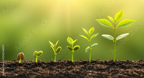Plant growth stage from seed to sapling symbolizing life cycle and sustainable agricultural practices in green natural background