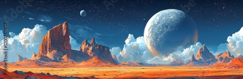 A vibrant and futuristic modern seamless background featuring surreal landscapes and alien elements, ideal for sci-fi and fantasy designs