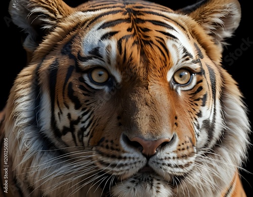 Majestic Tiger Portrait: Intense Gaze, Rich Hues, Dramatic Lighting photo