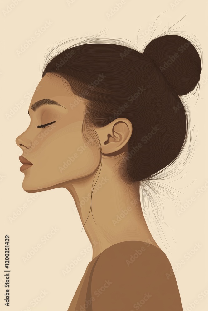 Serene side portrait of a woman with closed eyes in minimalist style Serene side portrait of a woman with closed eyes in minimalist style