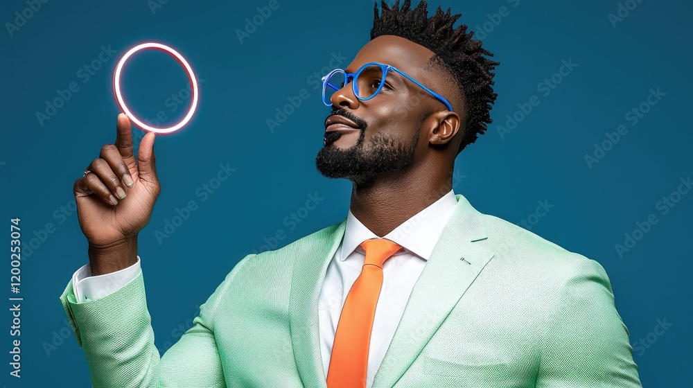 Creative professional in bright suit studio portrait vibrant background confident stance modern style for branding Creative professional in bright suit studio portrait vibrant background confident stance modern style for branding