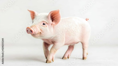 Cute piglet walking farm environment animal photography natural setting close-up view playful concept