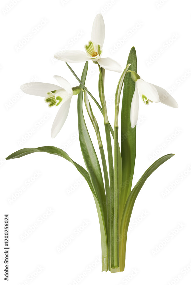 Fototapeta premium Beautiful Snowdrop flower falling in the air isolated on white background.