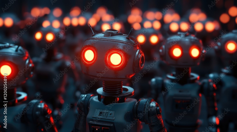 Fototapeta premium Army of Retro Robots: A Futuristic Digital Artwork