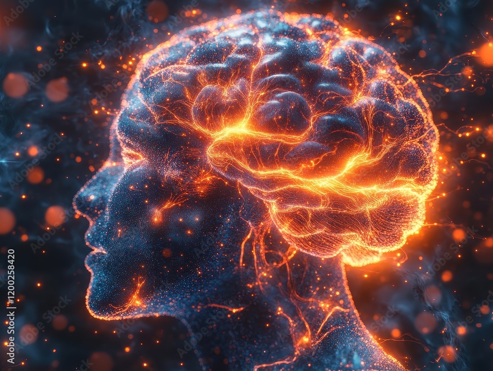 A glowing, abstract representation of a human brain, symbolizing thought and creativity. A glowing, abstract representation of a human brain, symbolizing thought and creativity.