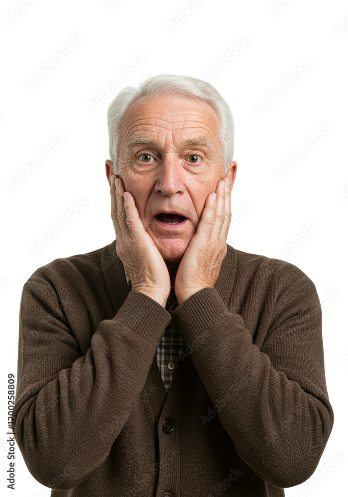 A man with an astonished expression holding his hands to his cheeks, isolated on a transparent background PNG
A man with an astonished expression holding his hands to his cheeks, isolated on a transparent background PNG