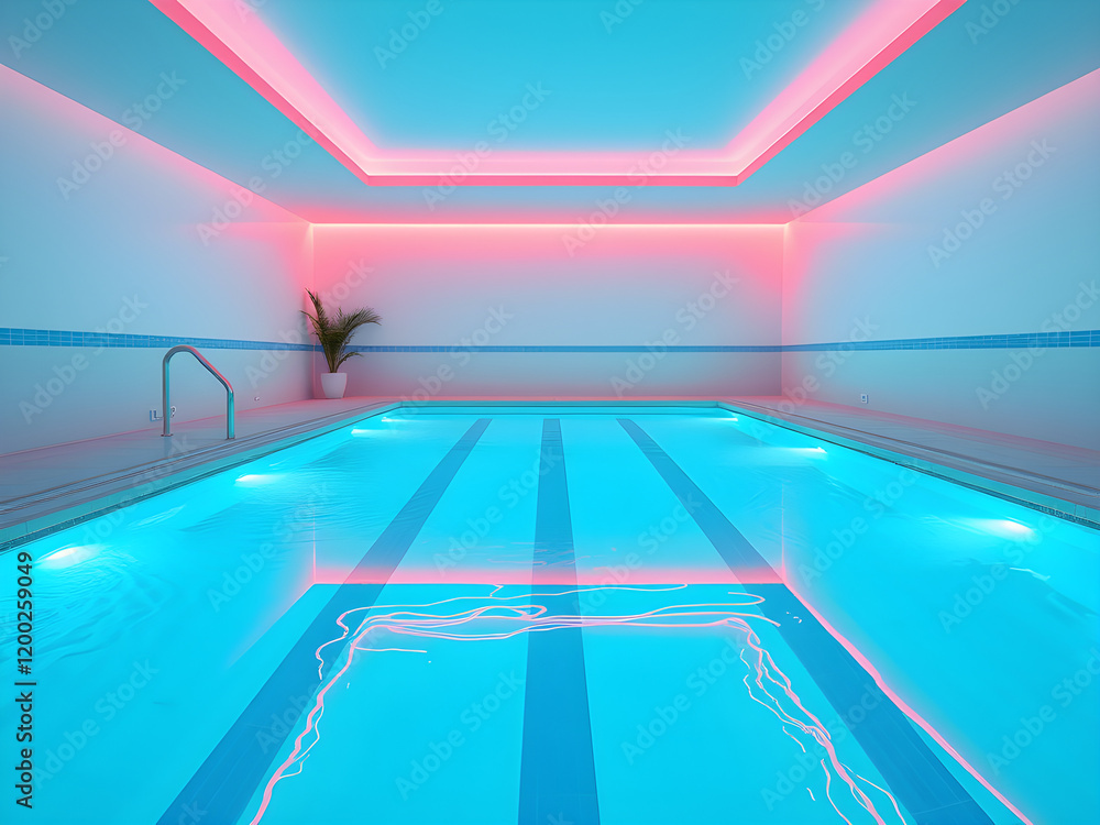 Obraz premium neon liminal space swimming pool interior