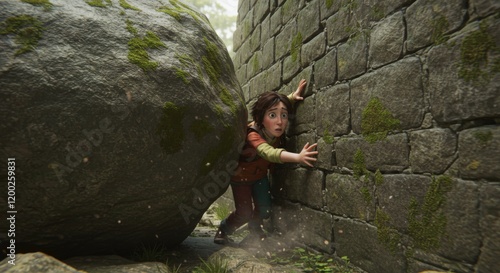 Stuck between a rock and a hard place, boulder and wall, stone brick wall, trapped