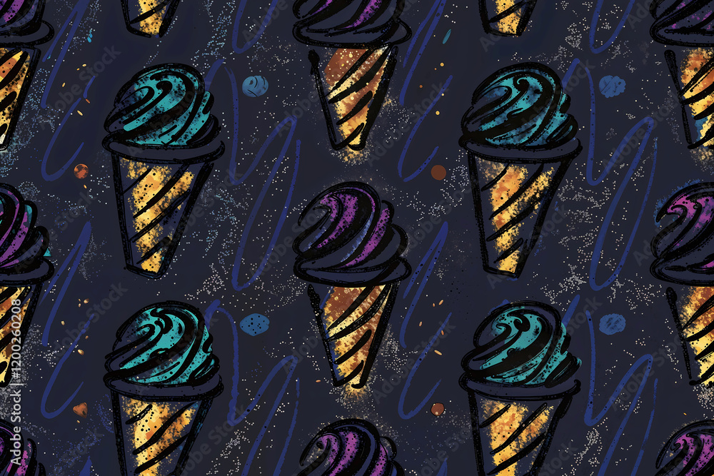 Fototapeta premium A Playful and Colorful Pattern Featuring Ice Cream Cones Ideal for Fun and Exciting Designs