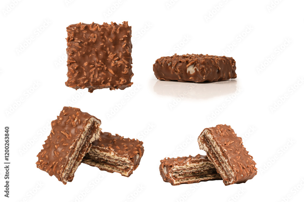 Chocolate coconut wafer bar isolated on white background. Chocolate coconut wafer bar isolated on white background.