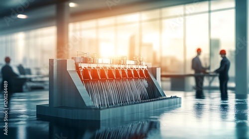 A Hydro Power Plant Mockup Gracefully Displayed on a Desk in an Office That Reflects Professionalism and Innovation. photo