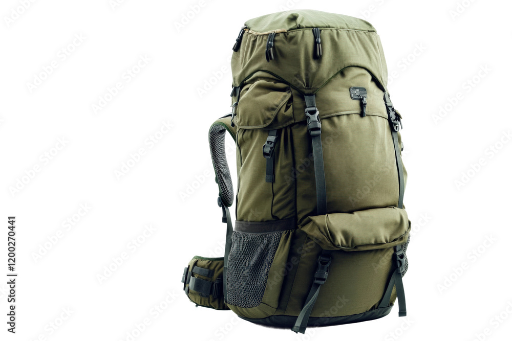 Functional backpack designed for outdoor adventures and hiking trips in various environments isolated on transparent background Functional backpack designed for outdoor adventures and hiking trips in various environments isolated on transparent background