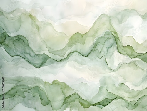 Wallpaper Mural Flowing watercolor structures in soft green Torontodigital.ca