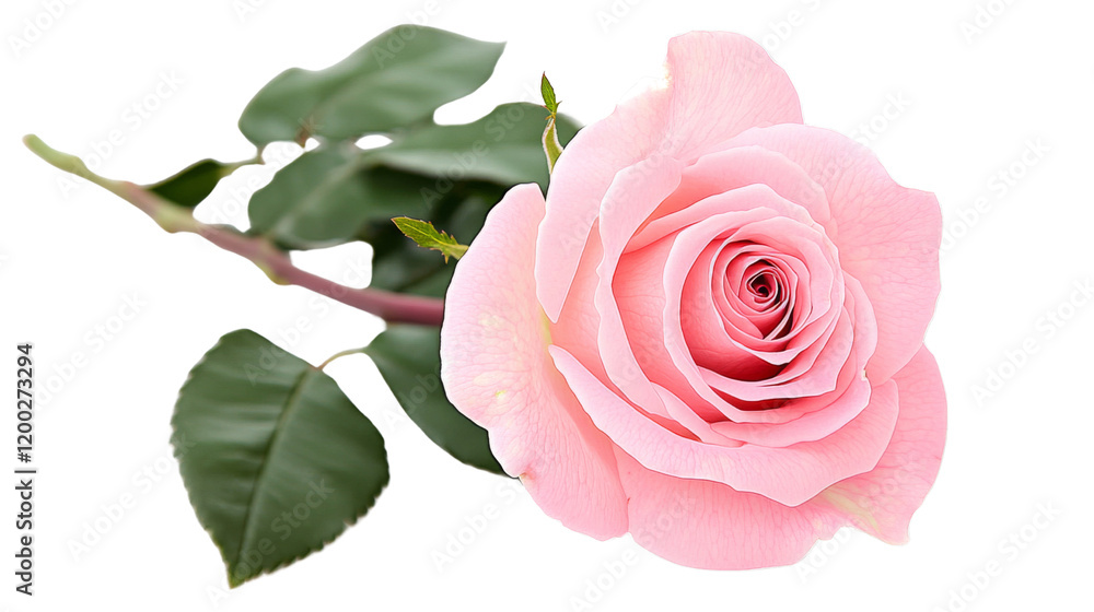 Pink rose with stem, isolated on transparent background Pink rose with stem, isolated on transparent background