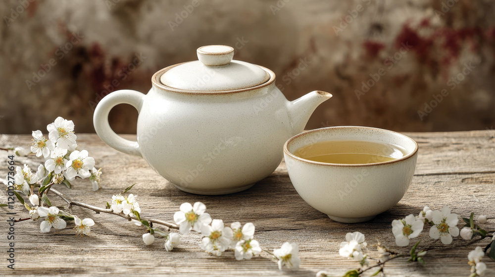 Fototapeta premium Blossoms and Brews: A Spring Herbal Tea Moment
