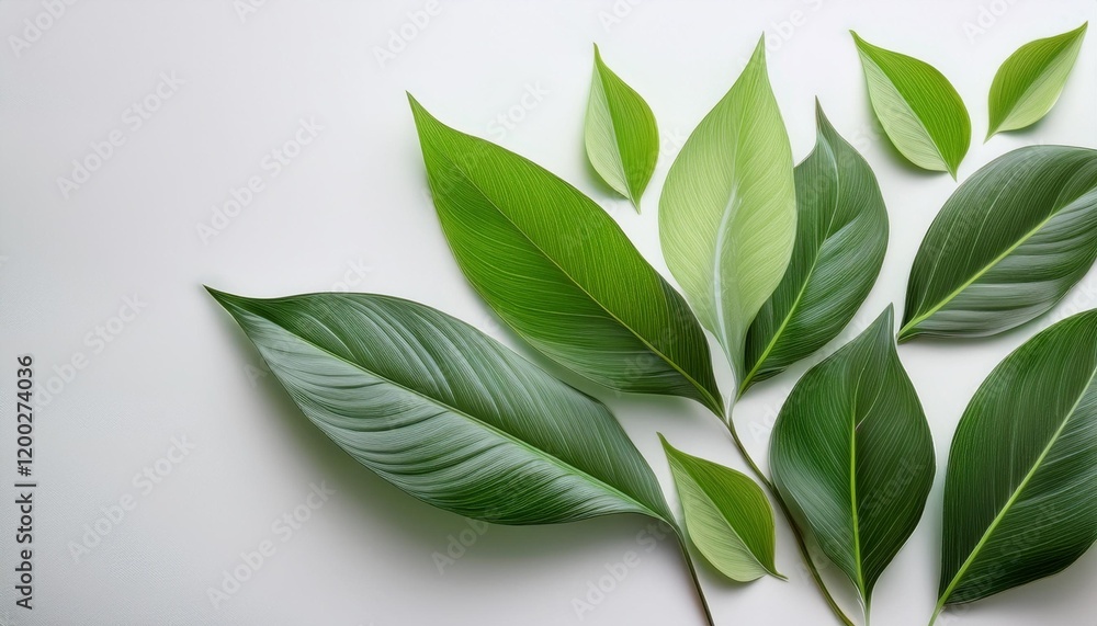 a delicate association of green leaves on a light background the leaves create a sense of nature increase and freshness ideal for minimalist designs and presentations a delicate association of green leaves on a light background the leaves create a sense of nature increase and freshness ideal for minimalist designs and presentations