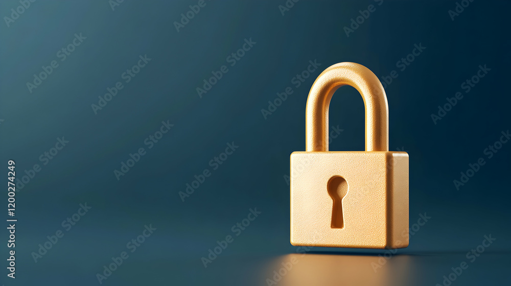 A minimalistic golden padlock representing security and protection, set against a serene blue background for a modern feel. A minimalistic golden padlock representing security and protection, set against a serene blue background for a modern feel.